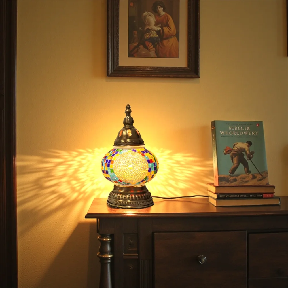 MEHOOM DIY Mosaic Lamp Kit,Yellow Turkish Crafts Kit for Adult,Moroccan Decor, Perfect Gift for Her or Him