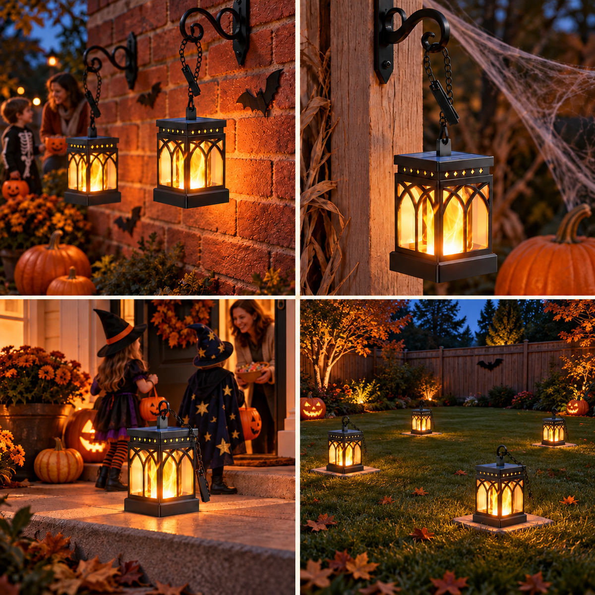 MEHOOM Solar Lanterns Outdoor Waterproof, 4-Pack Flickering Flame Hanging Solar Lights for Patio Yard Garden Decor