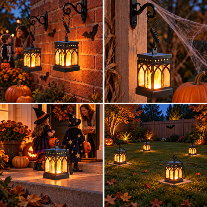 MEHOOM Solar Lanterns Outdoor Waterproof, 4-Pack Flickering Flame Hanging Solar Lights for Patio Yard Garden Decor