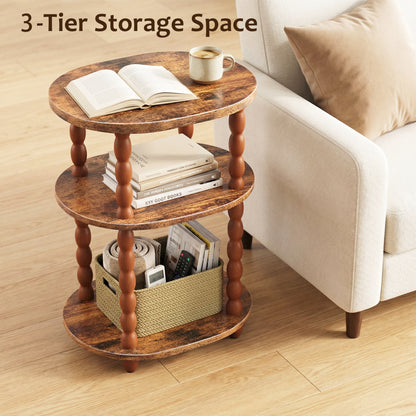 MEHOOM 3-Tier Side Table, Small End Table for Living Room and Bedroom, Vintage Accent Table Nightstand with Storage