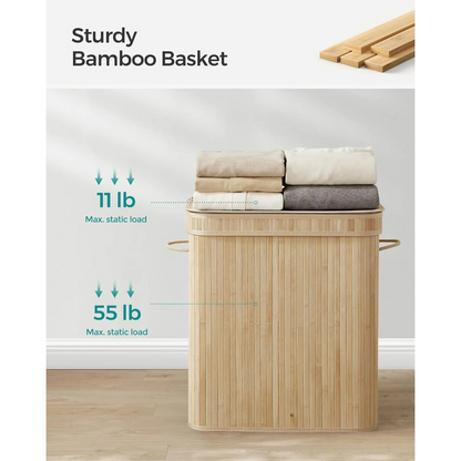XGVGI Foldable Laundry Hamper with Lid, 100L Large Bamboo Clothes Basket with Removable Liner & Handles, Tall Rectangular Hamper for Bedroom, Bathroom, Small Spaces (Natural)