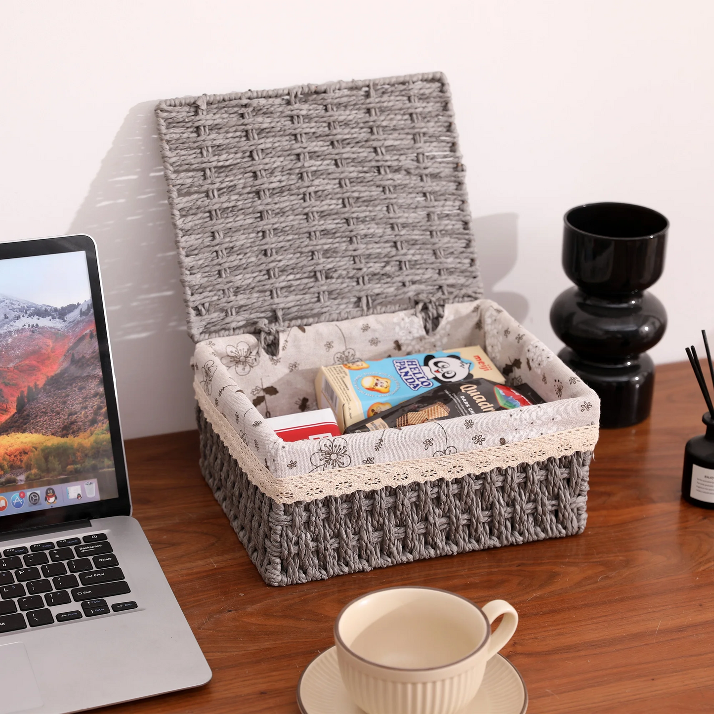 XGVGI 3 Pcs Wicker Basket, Baskets for Organizing, Storage, Woven Storage Baskets for Bedroom, Closet, Table, or Living Room (Gray)