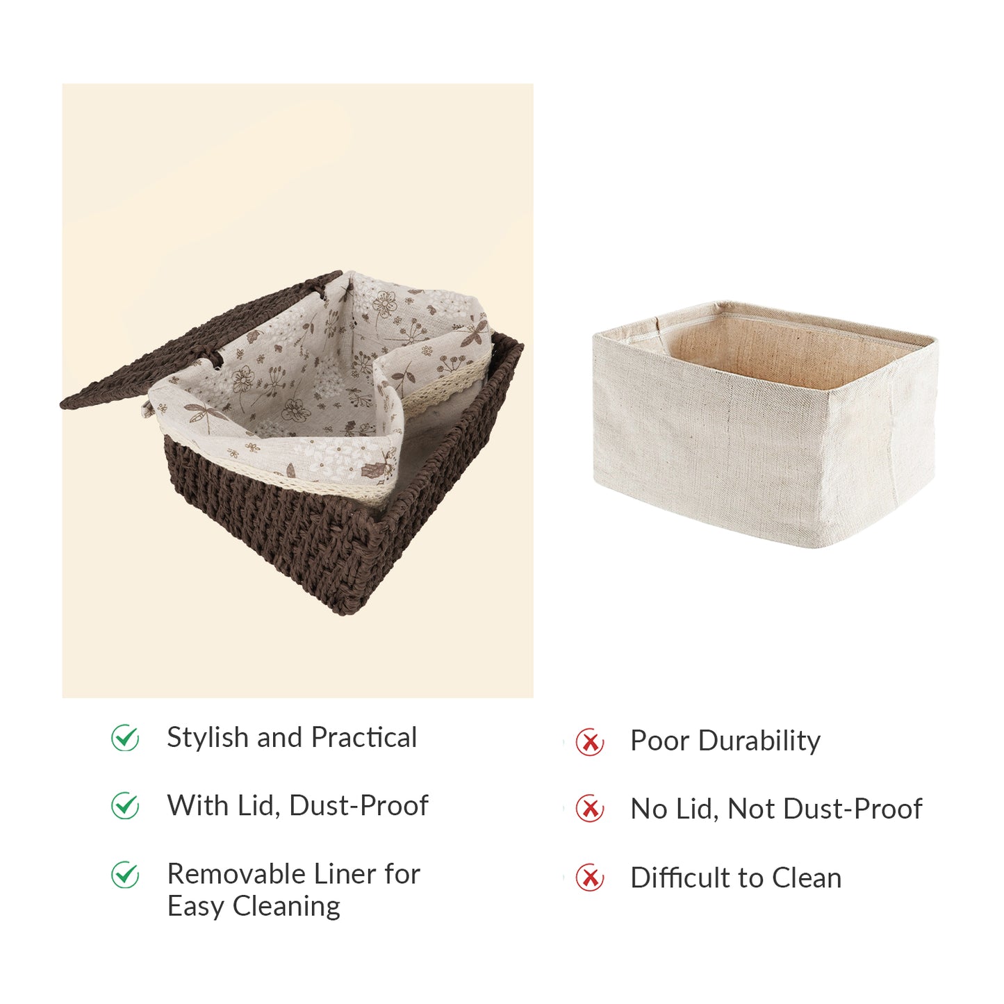 XGVGI Wicker Basket Set of 3 – Woven Storage Baskets for Bedroom, Closet, Table, or Living Room (Dark Brown)