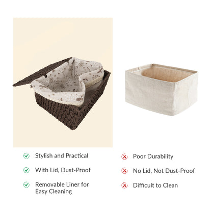 XGVGI Wicker Basket Set of 3 – Woven Storage Baskets for Bedroom, Closet, Table, or Living Room (Dark Brown)