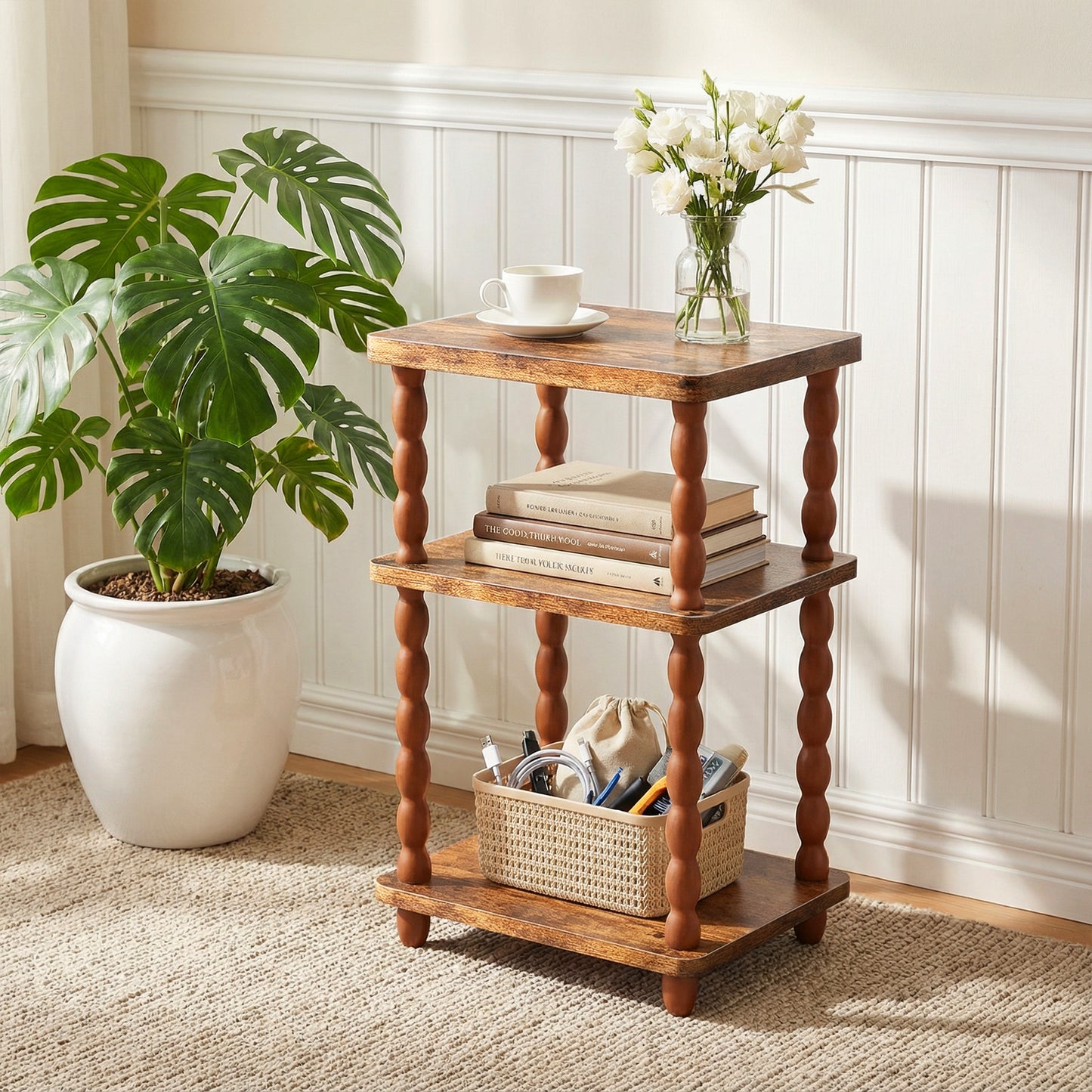 MEHOOM 3-Tier Side Table, Nightstand with Storage, Vintage Accent Table Small End Table for Living Room and Bedroom