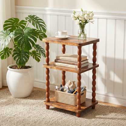 MEHOOM 3-Tier Side Table, Nightstand with Storage, Vintage Accent Table Small End Table for Living Room and Bedroom