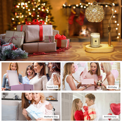 MEHOOM Crystal Candle Warmer Lamp with Dimmer Timer, Adjustable Height Warmer for Jar Candles, with 2 Bulbs, Home Decor Gifts for Bedroom Living Room