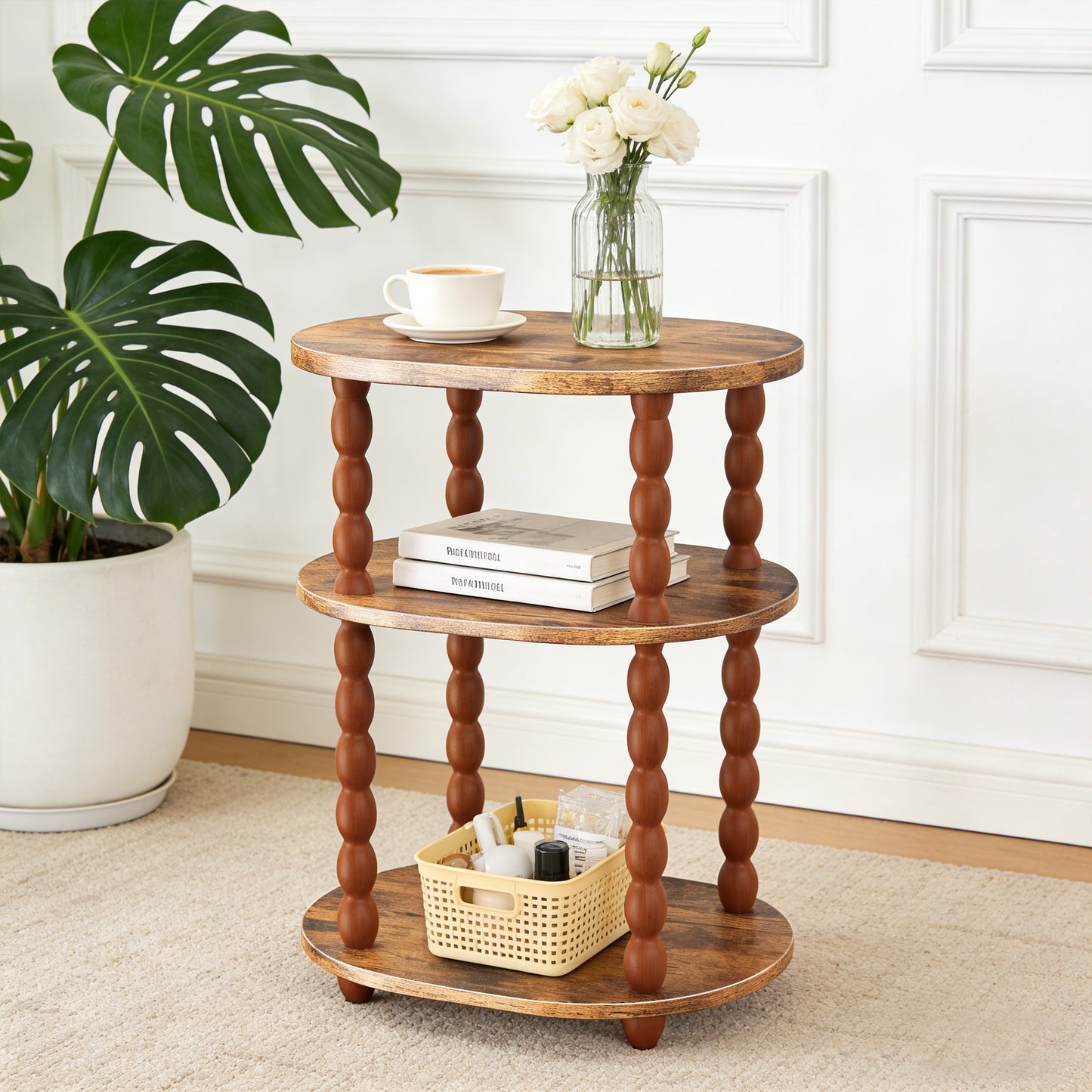 MEHOOM 3-Tier Side Table, Small End Table for Living Room and Bedroom, Vintage Accent Table Nightstand with Storage