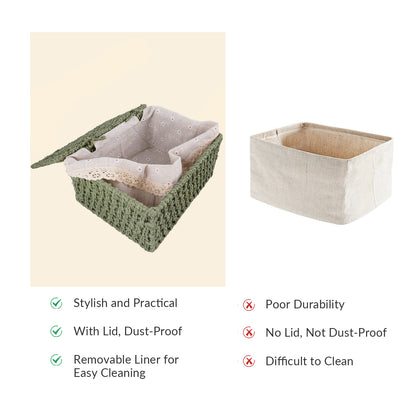 XGVGI Wicker Woven Set of 3 Storage & Organization, Woven Storage Baskets for Bedroom, Closet, Table, or Living Room (Green)