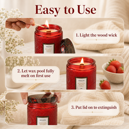 MEHOOM Strawberry Wood Wick Scented Candle, 20oz Large Beeswax & Soy Blend, Clean Burning 100-Hour Candle, Cozy Gift for Home Decor