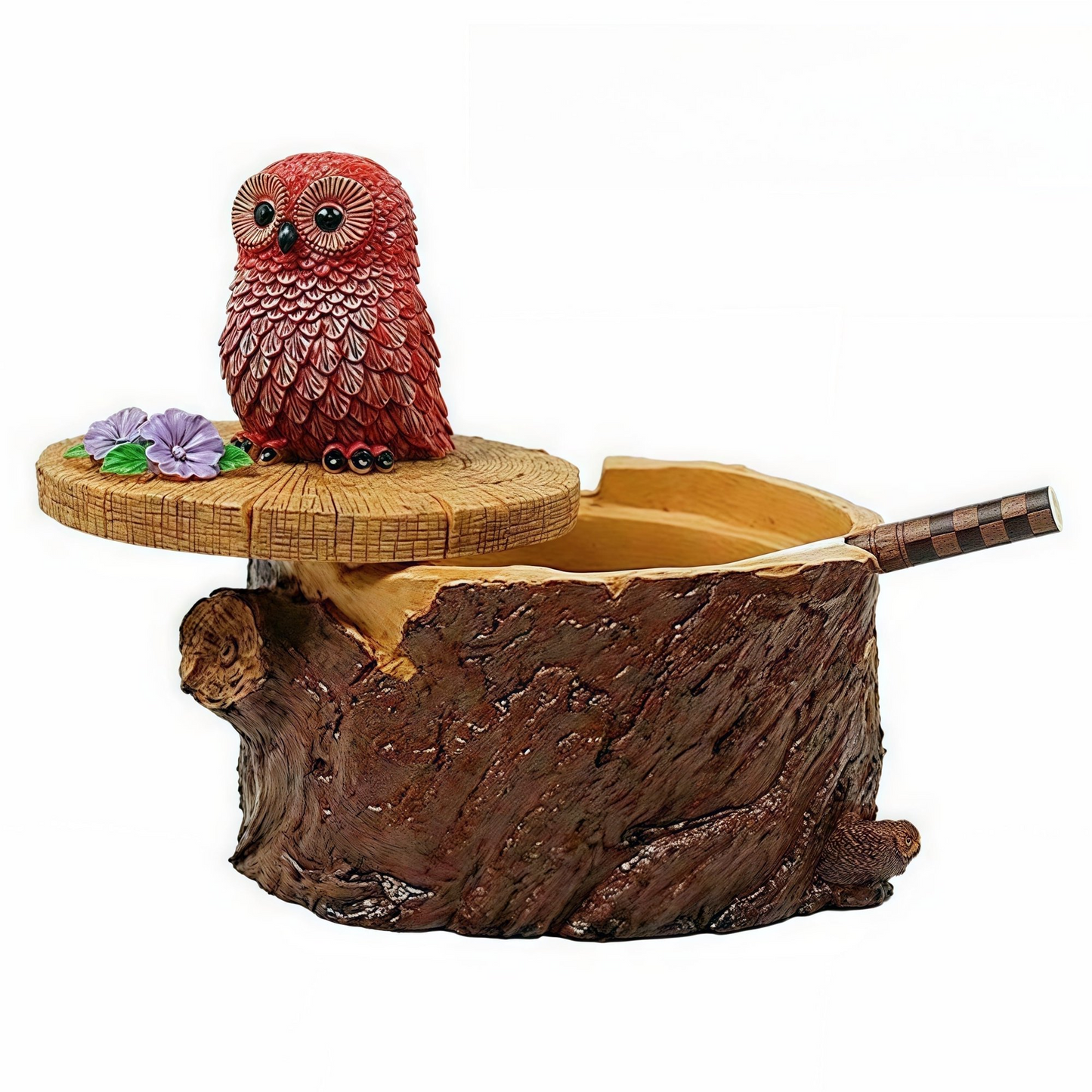 XGVGI Resin Forest Owl Stump Ashtray with Lid, Windproof, Father's Day Gift Ideas