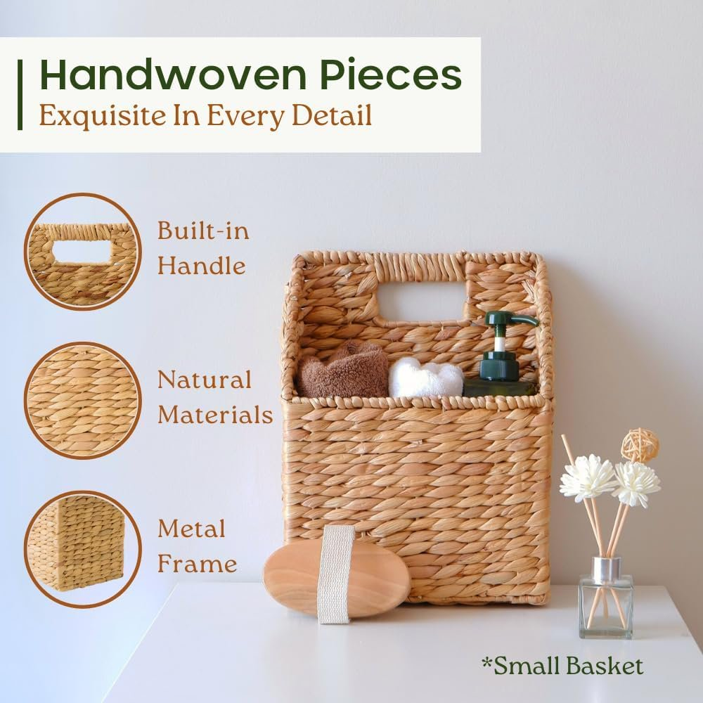 MEHOOM Wicker Storage Baskets, Hanging Wall Baskets for Organizing Files, Mail, Books, and Accessories (2 Pack)