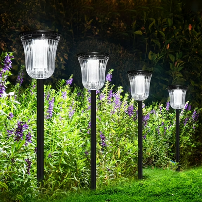 MEHOOM Solar Landscape Lights Outdoor, 4 Pack Warm White & Cool White Solar Pathway Lights, Waterproof LED Solar Garden Lights for Yard, Lawn, Walkway, Patio