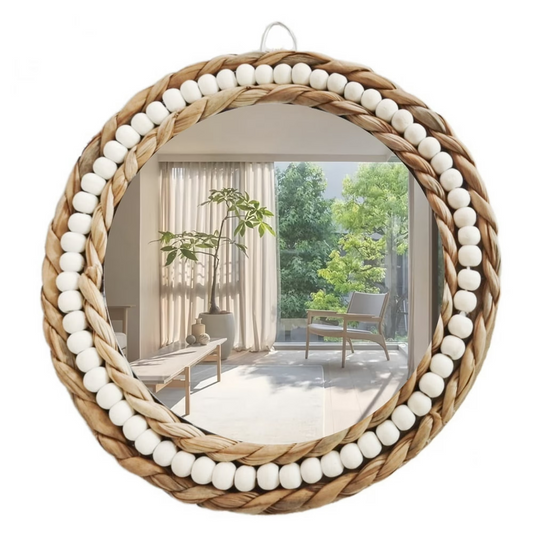 MEHOOM 8" Small Round Wall Mirror, Boho Circle Mirror for Bedroom, Living Room, Farmhouse Decor