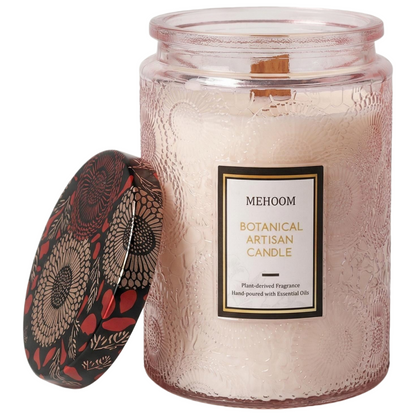 MEHOOM Melon Blossom Wood Wick Scented Candle, 20oz Large Beeswax & Soy Blend, Clean Burning 100-Hour Candle, Cozy Gift for Home Decor
