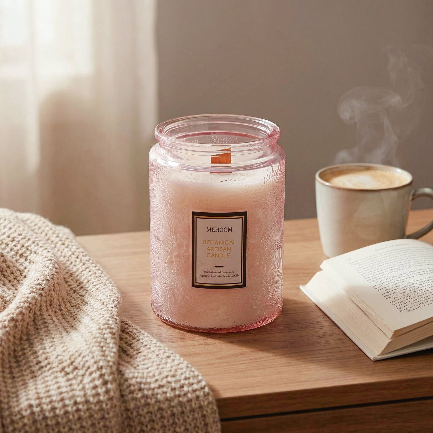 MEHOOM Melon Blossom Wood Wick Scented Candle, 20oz Large Beeswax & Soy Blend, Clean Burning 100-Hour Candle, Cozy Gift for Home Decor