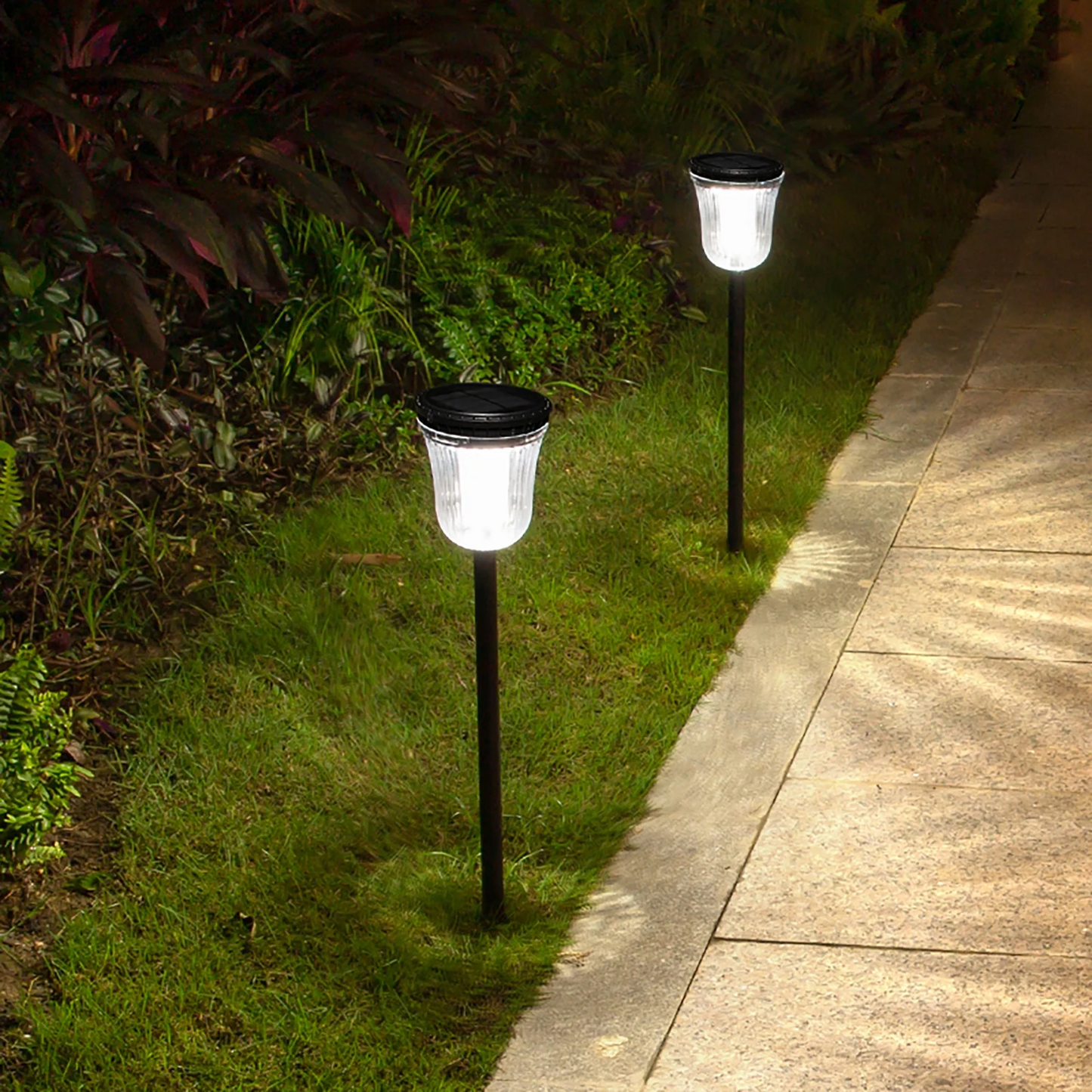 MEHOOM Solar Landscape Lights Outdoor, 4 Pack Warm White & Cool White Solar Pathway Lights, Waterproof LED Solar Garden Lights for Yard, Lawn, Walkway, Patio