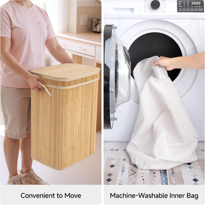XGVGI Laundry Hamper with Lid, 72L Woven Clothes Laundry Basket with Handles, Foldable, Removable Liner