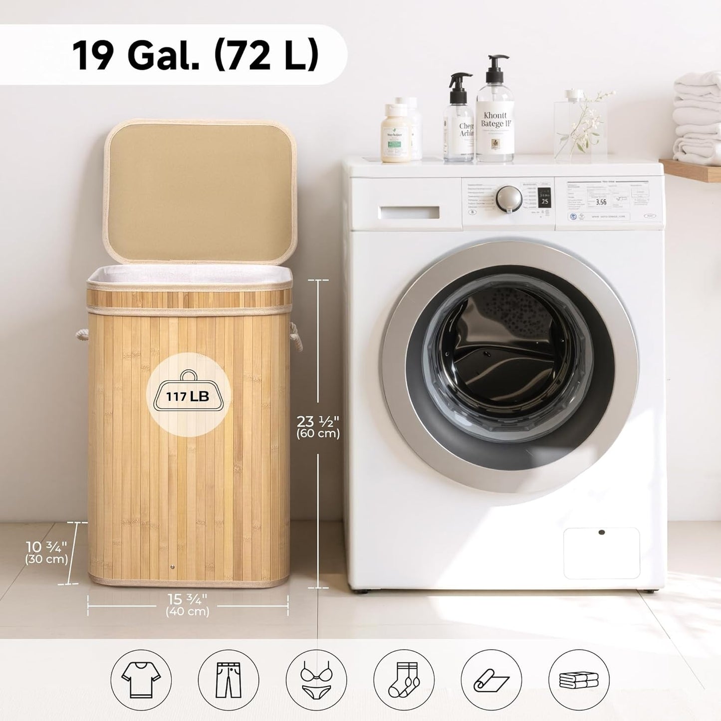XGVGI Laundry Hamper with Lid, 72L Woven Clothes Laundry Basket with Handles, Foldable, Removable Liner