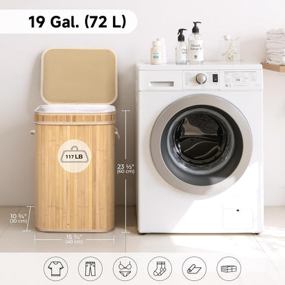 XGVGI Laundry Hamper with Lid, 72L Woven Clothes Laundry Basket with Handles, Foldable, Removable Liner