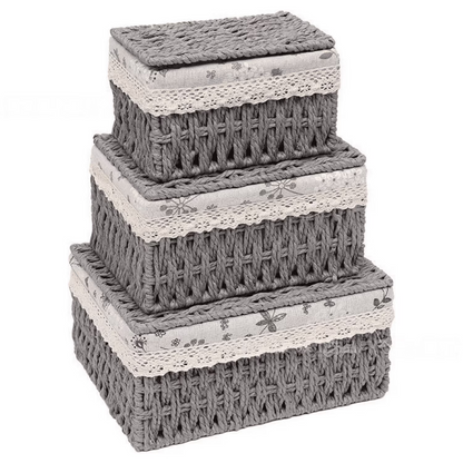 XGVGI 3 Pcs Wicker Basket, Baskets for Organizing, Storage, Woven Storage Baskets for Bedroom, Closet, Table, or Living Room (Gray)