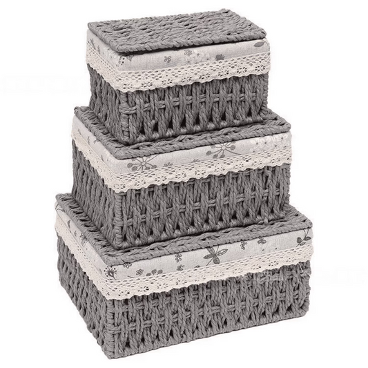 XGVGI 3 Pcs Wicker Basket, Baskets for Organizing, Storage, Woven Storage Baskets for Bedroom, Closet, Table, or Living Room (Gray)