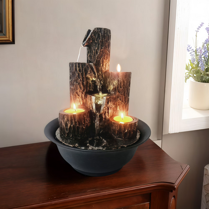 XGVGI Resin 3-Tier Tabletop Waterfall Fountain with Candle Holder, Desktop Water Fountain Indoor Home