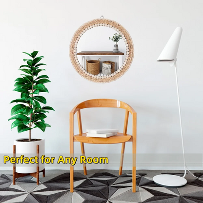 MEHOOM 20" Round Boho Wall Mirror, Rattan Hanging Mirror for Bedroom, Living Room, Farmhouse Decor