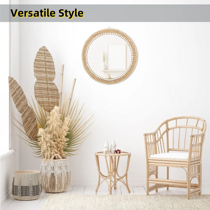 MEHOOM 20" Round Boho Wall Mirror, Rattan Hanging Mirror for Bedroom, Living Room, Farmhouse Decor