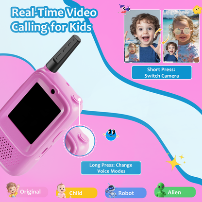 METIYEA Video Walkie Talkies for Kids, 2-Pack Rechargeable Walkie Talkies with Camera, Long Range Two-Way Radios for Boys & Girls Ages 3–12, Indoor Outdoor Play, Camping & Birthday Gift (Pink/Pink)