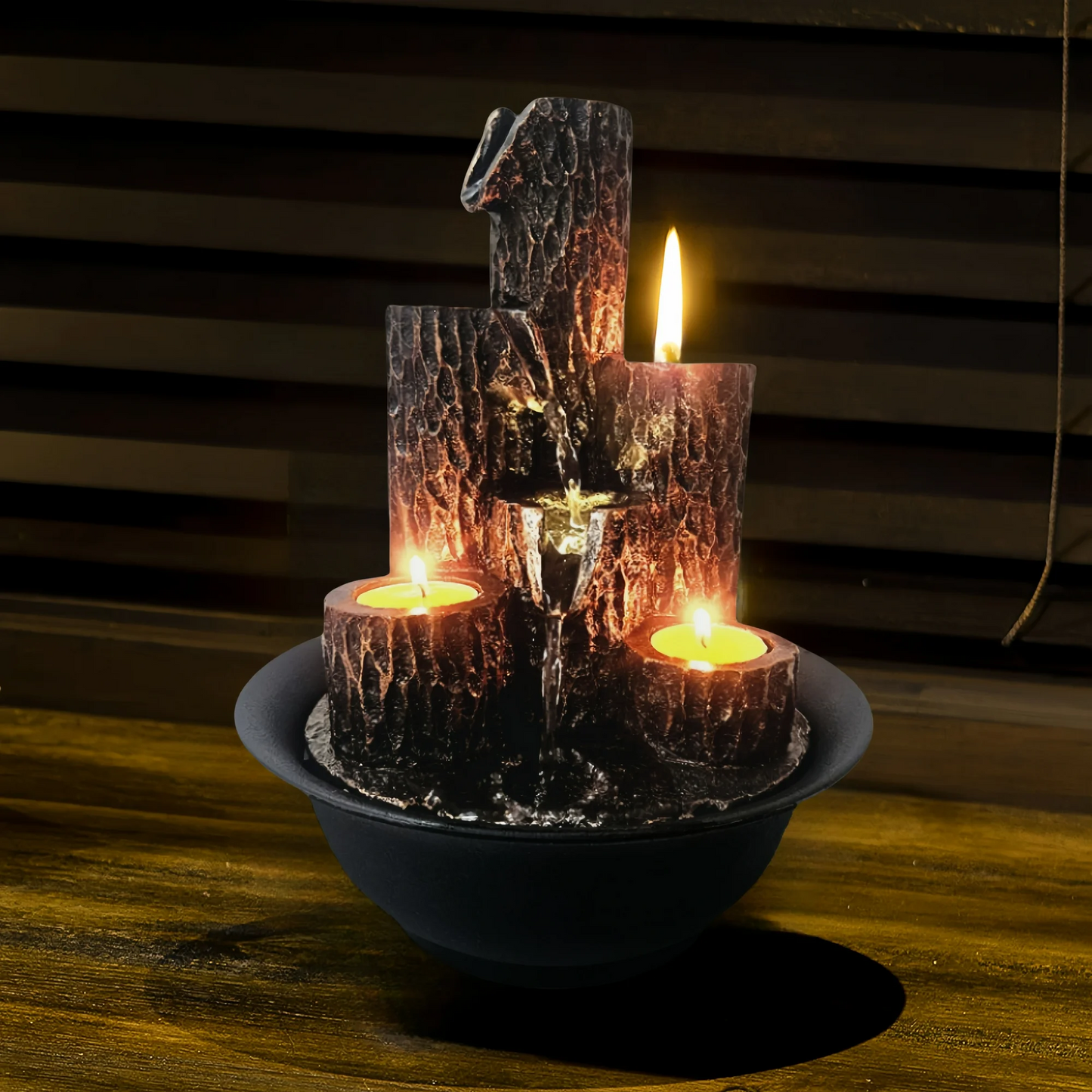 XGVGI Resin 3-Tier Tabletop Waterfall Fountain with Candle Holder, Desktop Water Fountain Indoor Home