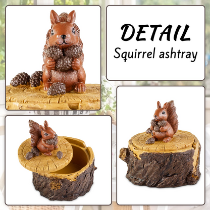 MEHOOM Resin Forest Squirrel Stump Ashtray with Lid, Windproof, Great Gift Ideas