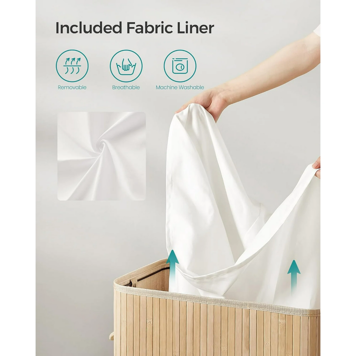 XGVGI Foldable Laundry Hamper with Lid, 100L Large Bamboo Clothes Basket with Removable Liner & Handles, Tall Rectangular Hamper for Bedroom, Bathroom, Small Spaces (Natural)
