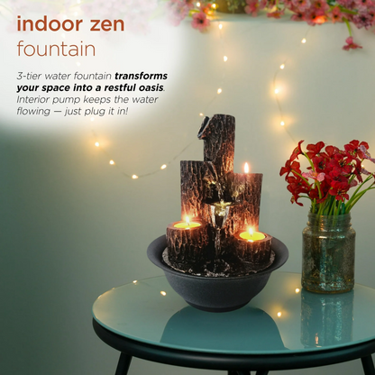 XGVGI Resin 3-Tier Tabletop Waterfall Fountain with Candle Holder, Desktop Water Fountain Indoor Home