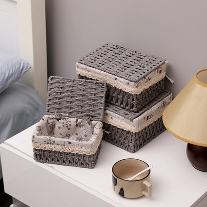 XGVGI 3 Pcs Wicker Basket, Baskets for Organizing, Storage, Woven Storage Baskets for Bedroom, Closet, Table, or Living Room (Gray)
