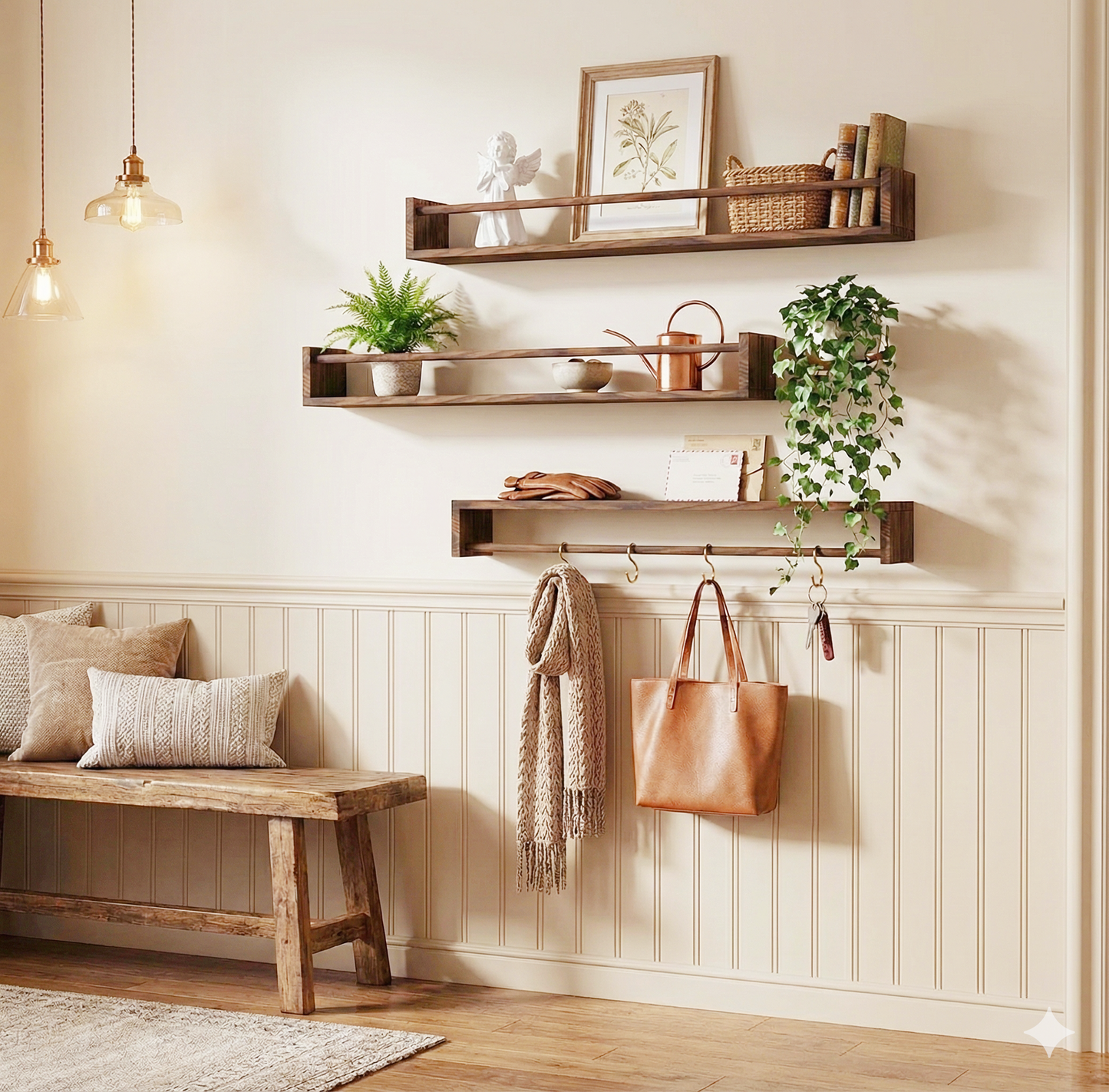 MEHOOM 24" Rustic Solid Book Shelves for Wall Set of 3, Floating Shelves for Bathroom,Kids Room,Bedroom,Living Room,Kitchen,Study Room,Torched Wood Wall Shelves Farmhouse Decor