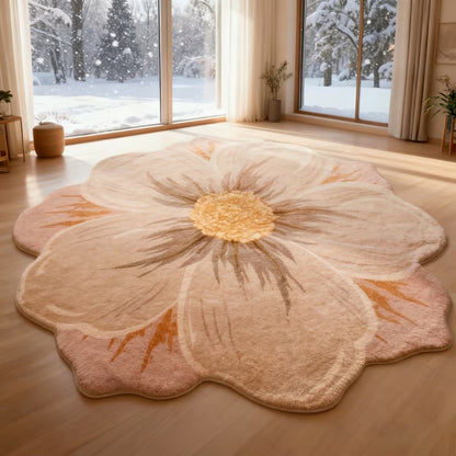 MEHOOM 4ft Round Flower Washable Rug, Soft Throw Round Rug, Non-Slip Area Circle Rug for Living Room, Bedroom, Patio, Indoor, Outdoor, Pink