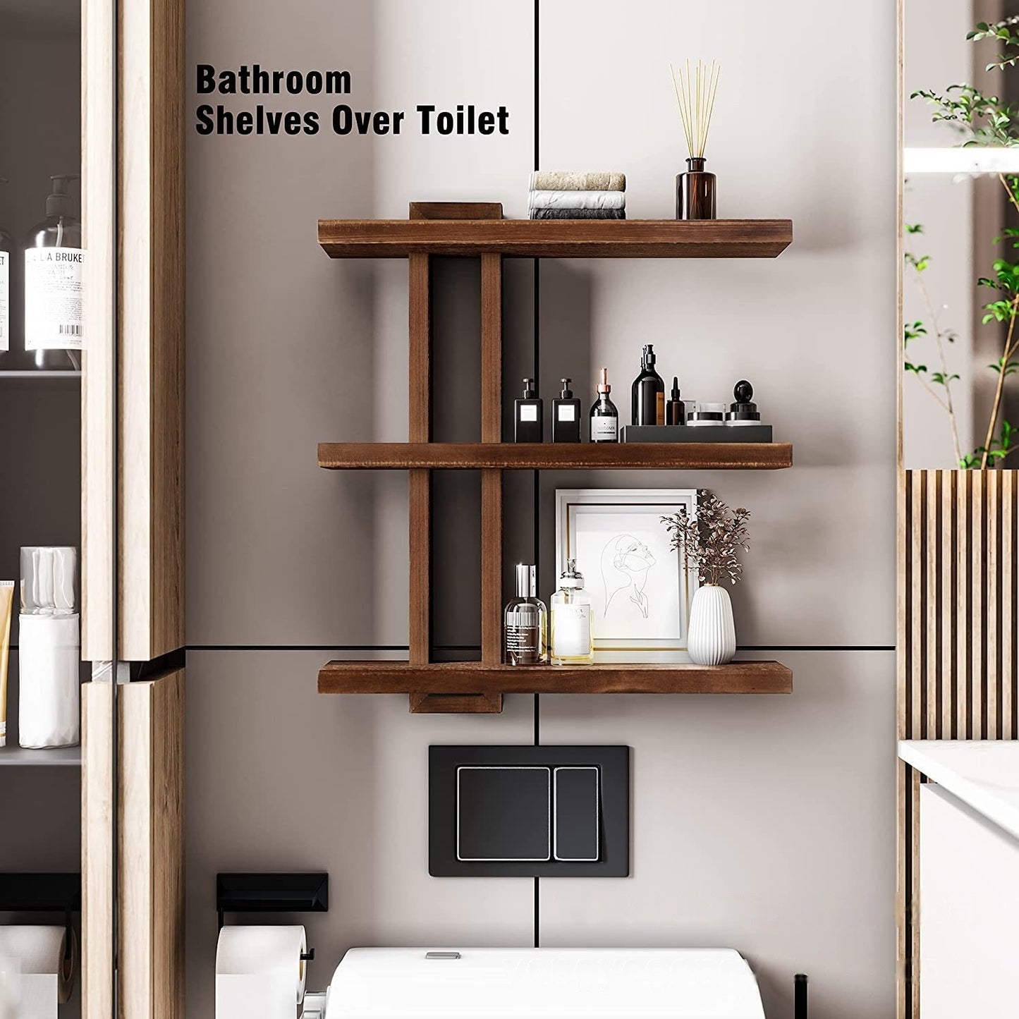 MEHOOM 3-Tier Wooden Floating Wall Shelf, Rustic Wall-Mounted Storage Shelves for Bedroom, Living Room, Farmhouse Wall Decor, 20in
