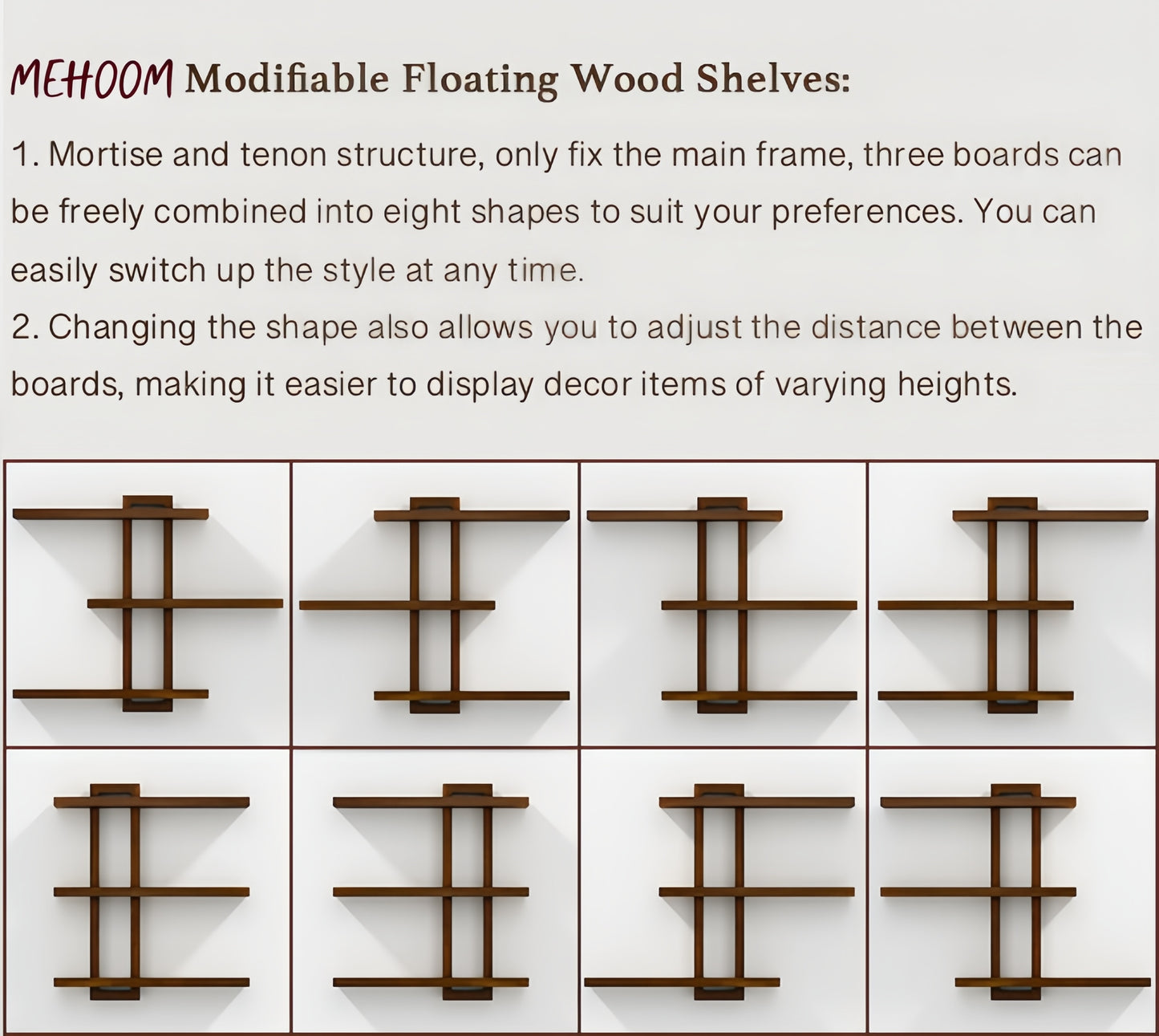 MEHOOM 3-Tier Wooden Floating Wall Shelf, Rustic Wall-Mounted Storage Shelves for Bedroom, Living Room, Farmhouse Wall Decor, 20in