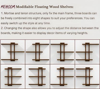 MEHOOM 3-Tier Wooden Floating Wall Shelf, Rustic Wall-Mounted Storage Shelves for Bedroom, Living Room, Farmhouse Wall Decor, 20in