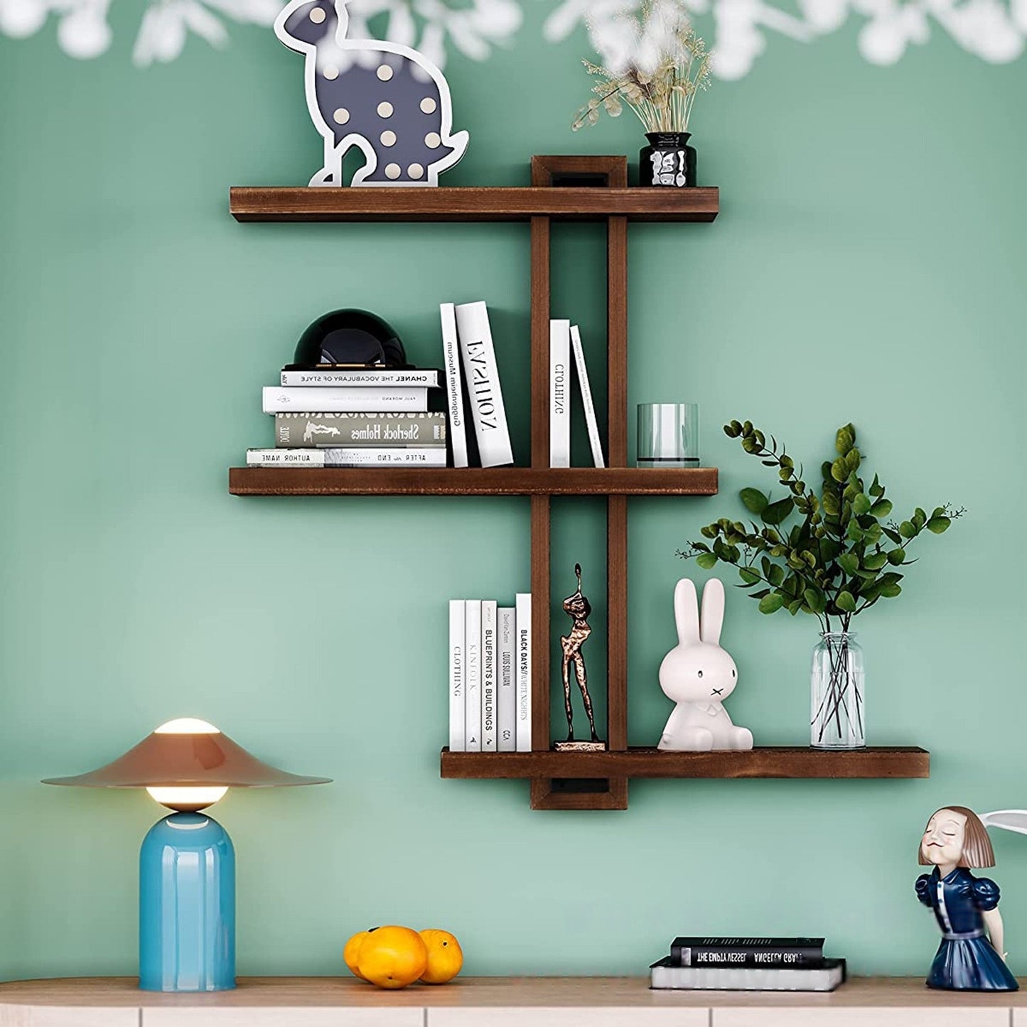 MEHOOM 3-Tier Wooden Floating Wall Shelf, Rustic Wall-Mounted Storage Shelves for Bedroom, Living Room, Farmhouse Wall Decor, 20in