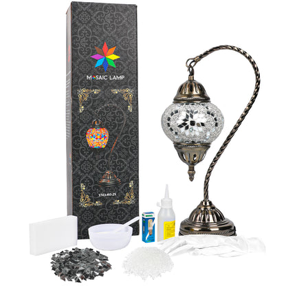 MEHOOM DIY Mosaic Gooseneck Lamp Kit,Turkish Crafts Kit for Adult,Moroccan Decor, Perfect Gift for Her or Him (White)