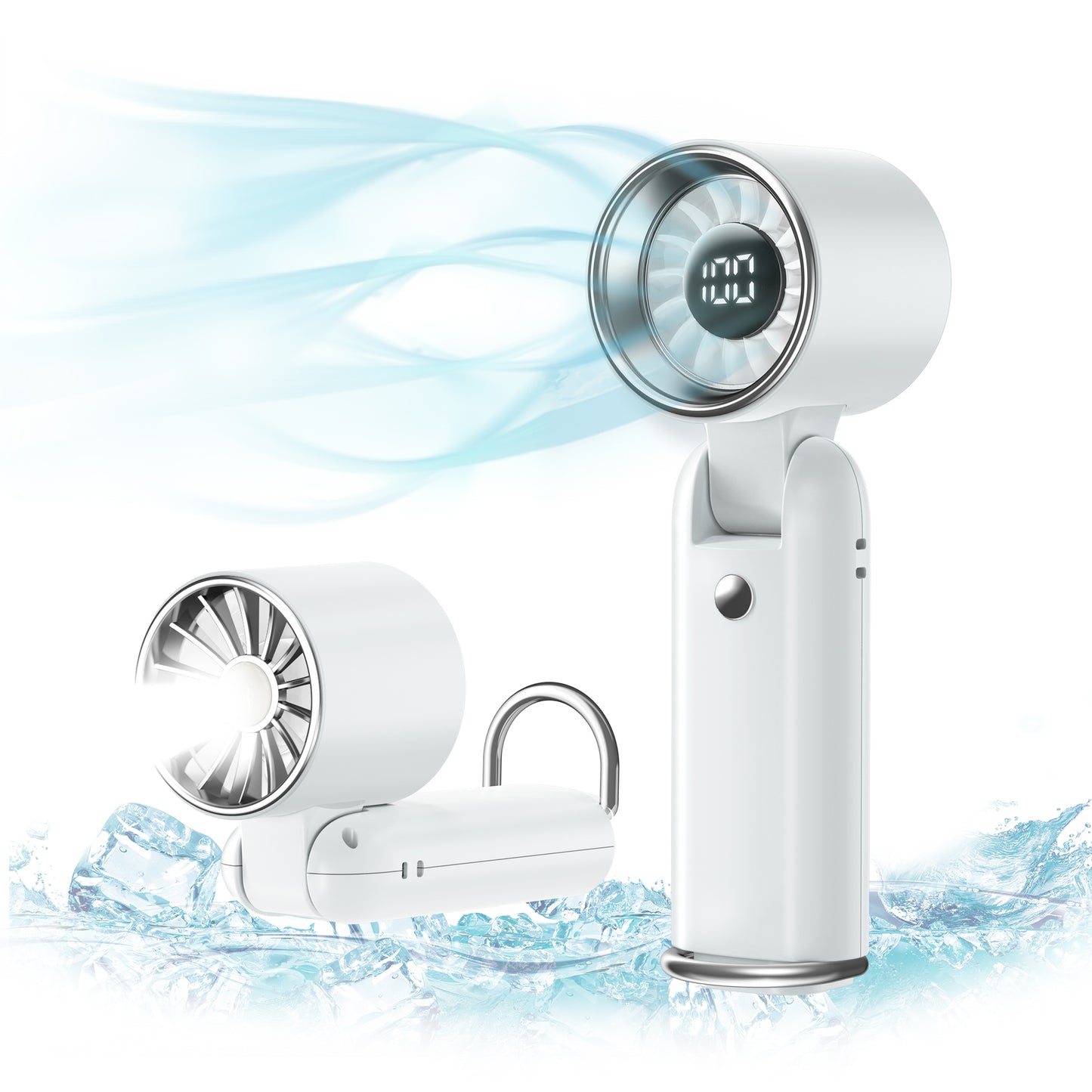 MEHOOM 5000mAh Portable Turbo Fan, 5-Speed LED Display, 180° Adjustable Hand Fan with Flashlight, 3 IN 1 Hand Fan with Air Turbo Tech for Outdoor Activities, Travel, Beach (White)