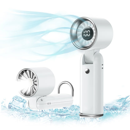 MEHOOM 5000mAh Portable Turbo Fan, 5-Speed LED Display, 180° Adjustable Hand Fan with Flashlight, 3 IN 1 Hand Fan with Air Turbo Tech for Outdoor Activities, Travel, Beach (White)