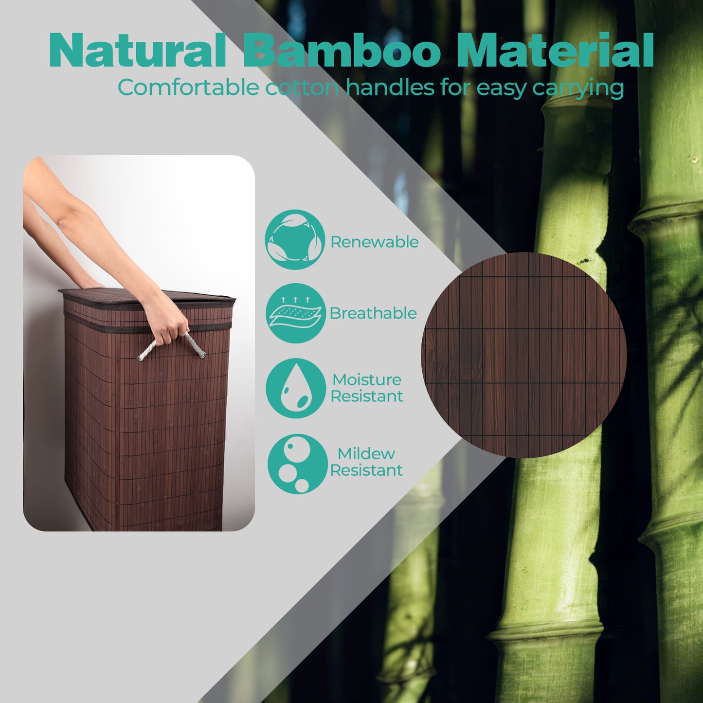 MEHOOM 100L Bamboo Laundry Hamper with Lid, Foldable Clothes Basket for Bedroom, Laundry Room, Small Spaces (Brown)