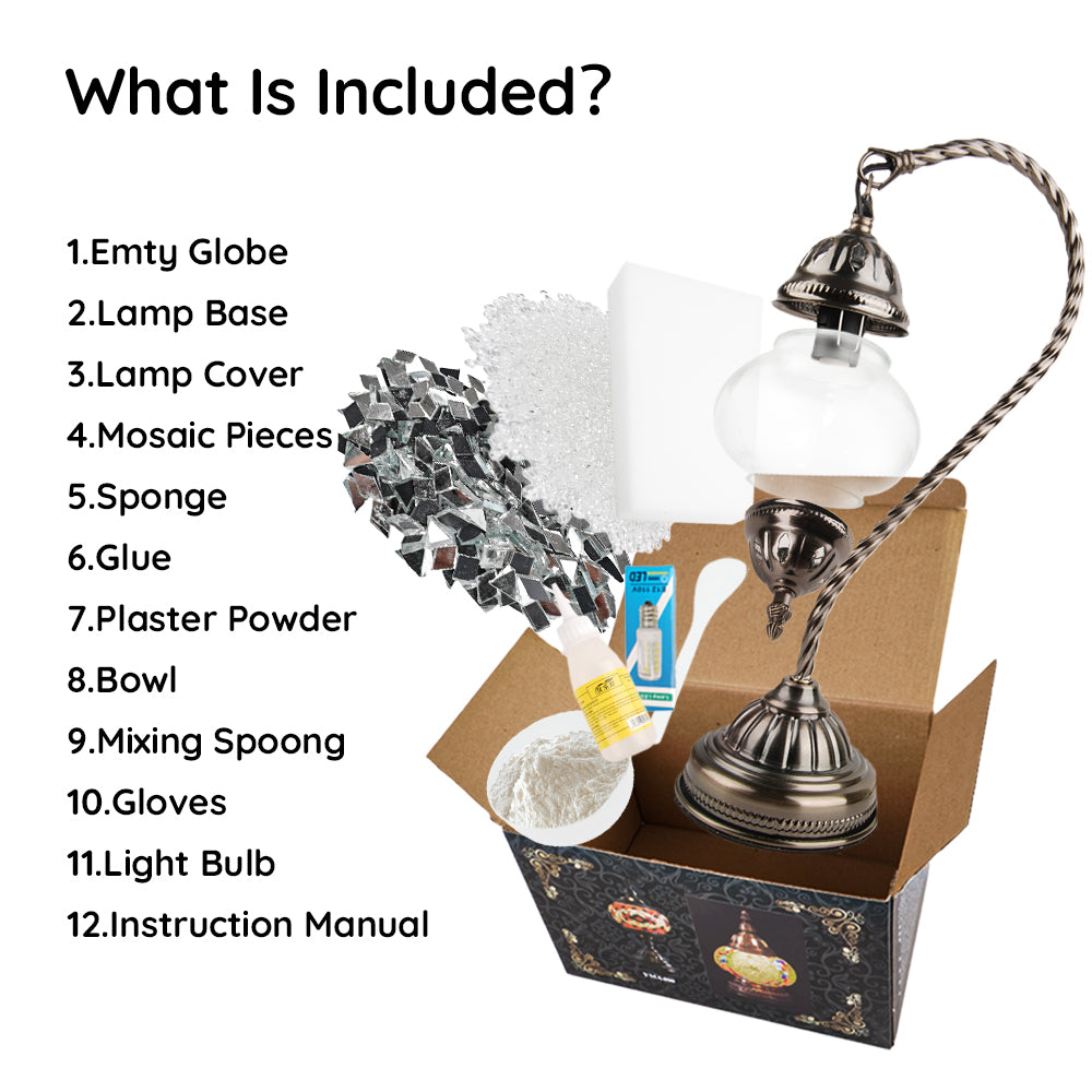 MEHOOM DIY Mosaic Gooseneck Lamp Kit,Turkish Crafts Kit for Adult,Moroccan Decor, Perfect Gift for Her or Him (White)