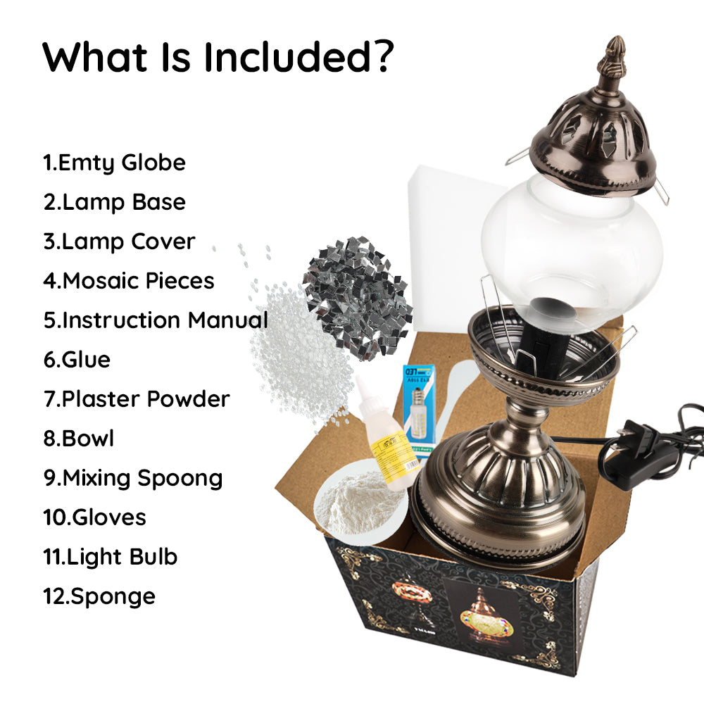 MEHOOM Classic DIY Mosaic Lamp Kit, Turkish Crafts Kit for Adult, Moroccan Decor, Perfect Gift for Her or Him (White)