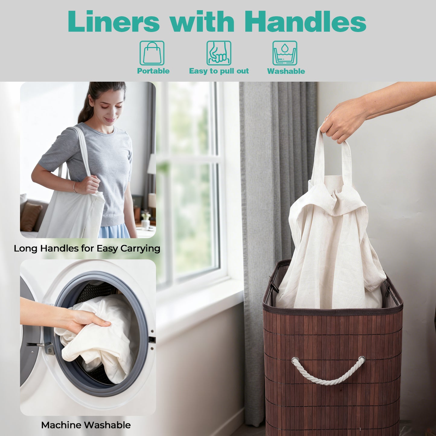 MEHOOM 100L Bamboo Laundry Hamper with Lid, Foldable Clothes Basket for Bedroom, Laundry Room, Small Spaces (Brown)