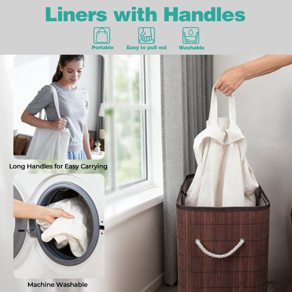 MEHOOM 100L Bamboo Laundry Hamper with Lid, Foldable Clothes Basket for Bedroom, Laundry Room, Small Spaces (Brown)