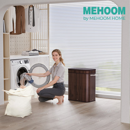 MEHOOM 100L Bamboo Laundry Hamper with Lid, Foldable Clothes Basket for Bedroom, Laundry Room, Small Spaces (Brown)